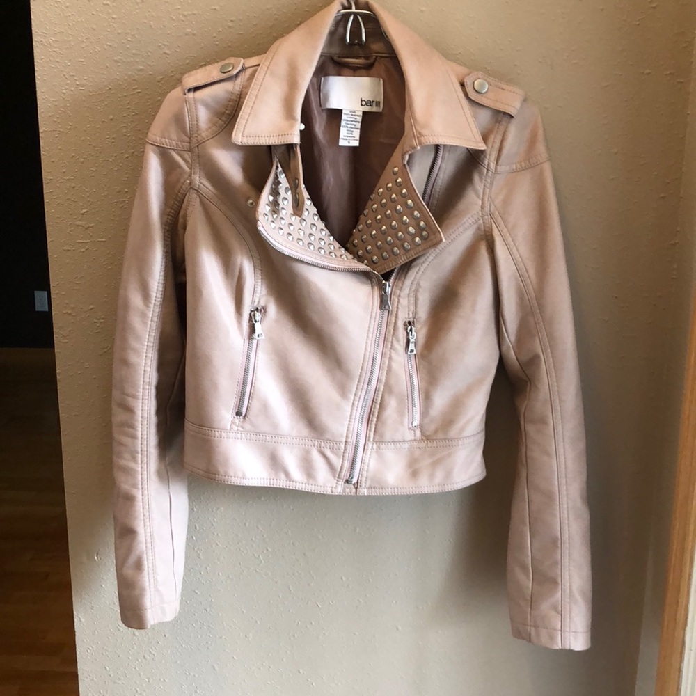 BarIII Faux Leather light pink jacket.